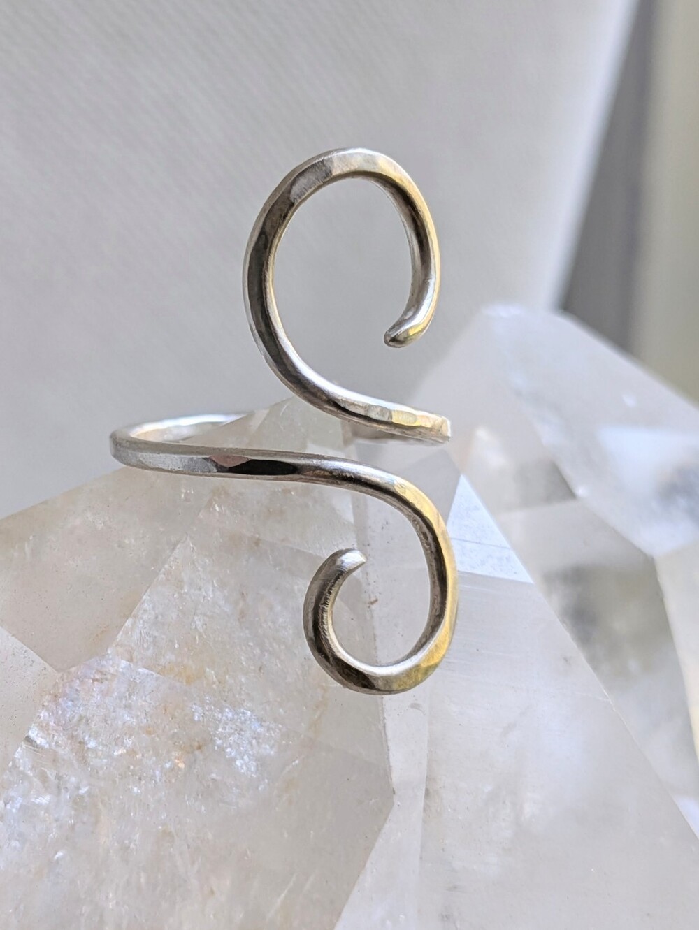 Curved Sterling Ring- Artisan Crafted- Adjustable Open Wrap Design